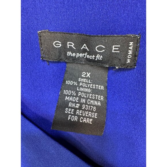 Grace Womens V-Neck Blouse Plus Size 2X Blue Ruffle Sleeve Pullover Sheer Y2K - Picture 2 of 11